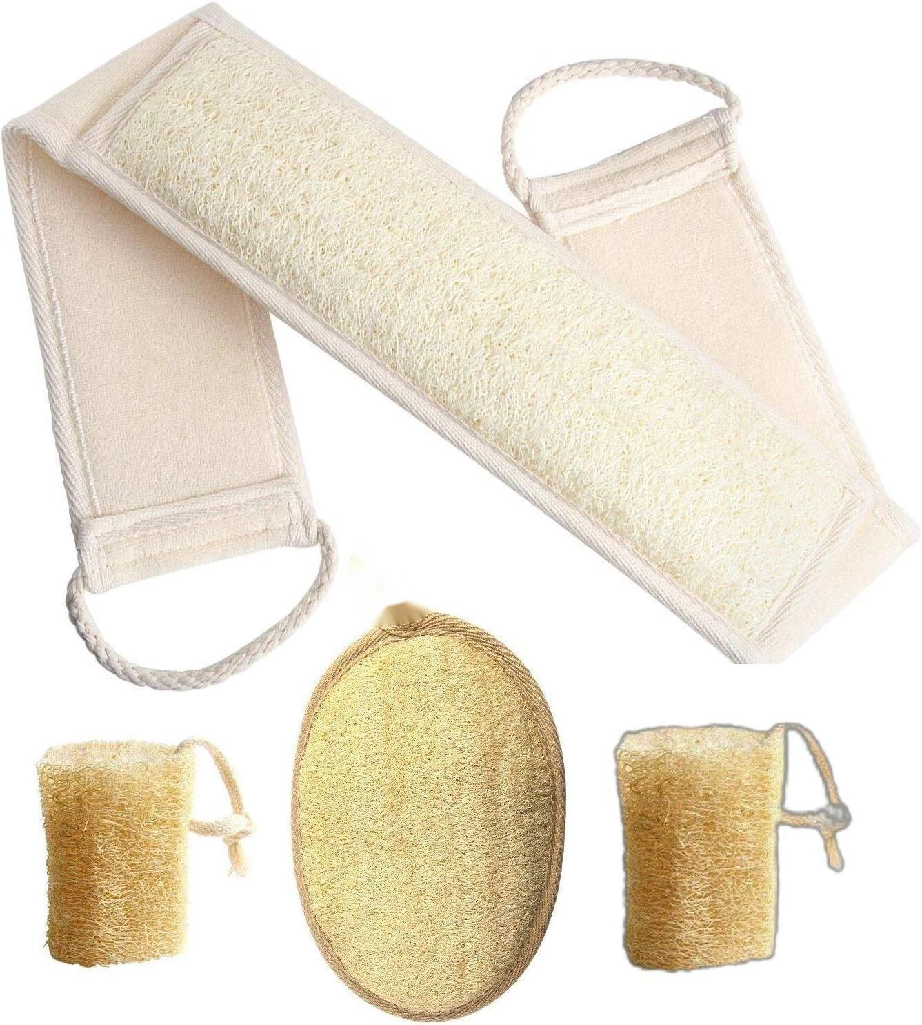 4pcs Natural Loofah Exfoliating Back Scrubber Set for Shower, Luffa Sponge Pads