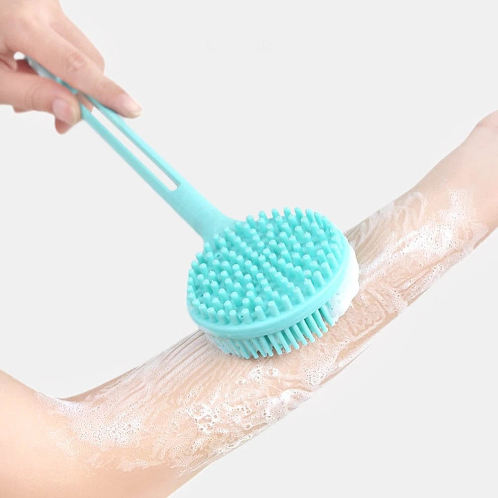Double-Sided Silicone Body Scrubber Bath Shower Body Brush with Long Handle