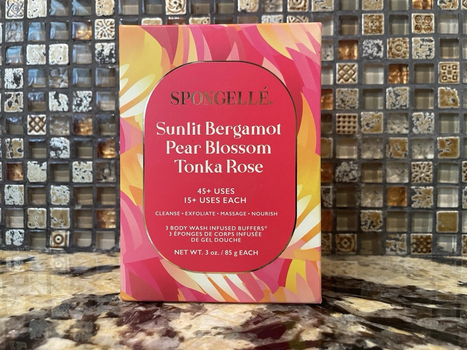 Spongelle Set 3 Body Wash Infused Buffer Sunlit Bergmot Pear Blossom Tonka Rose