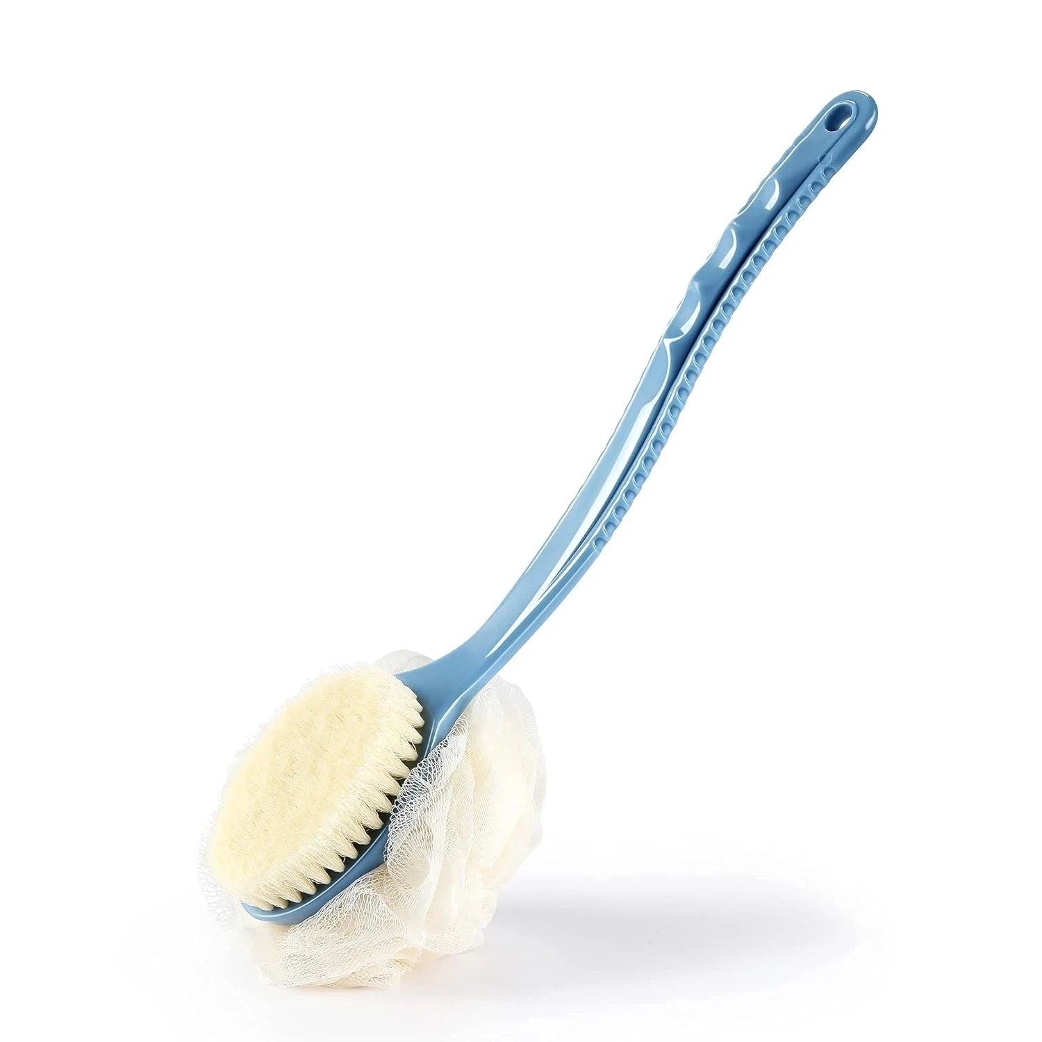 Elegant 2-in-1 Shower Body Brush – Bristle & Loofah with Long Curved Handle