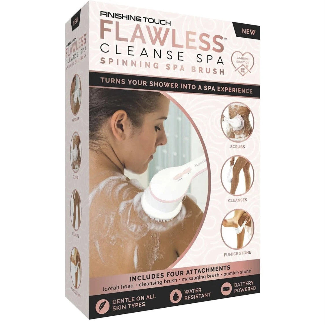 Finishing Touch Flawless Cleanse Spa Spinning Body Brush and Shower Wand 3 Heads
