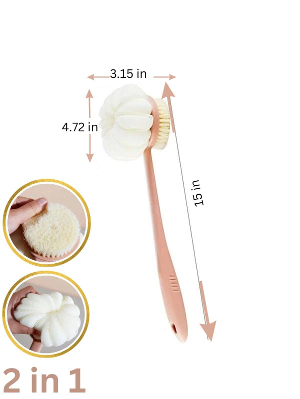 Shower Body Brush with Bristles and Loofah,Back Scrubber Bath Mesh Sponge 2 IN 1