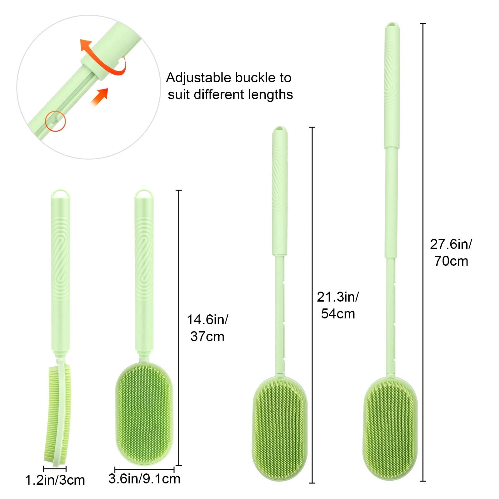 Telescopic Back Bath Scrubber Anti-Slip Silicone Body Brush, Adjustable Handle
