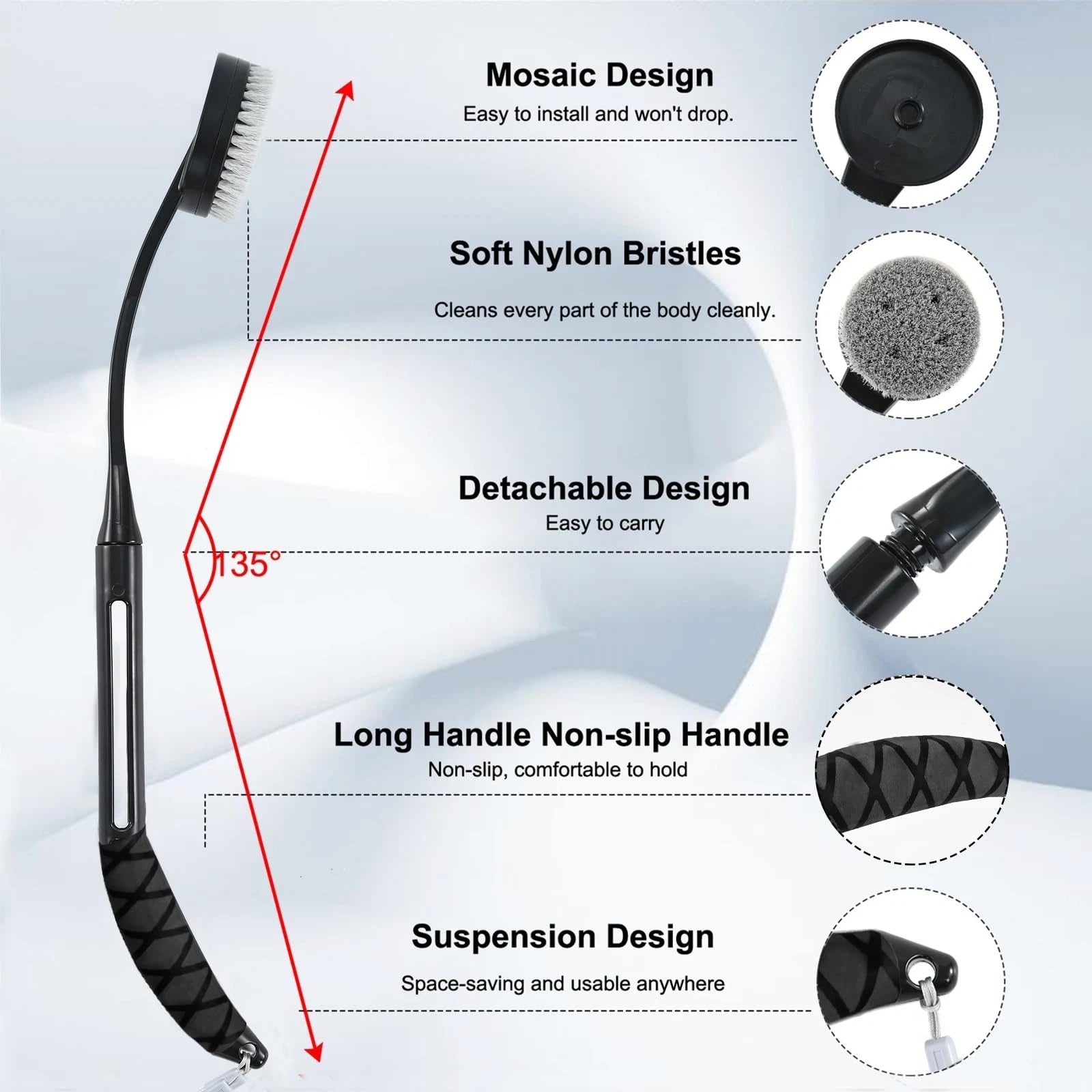 20.5-inch Back Scrubber with Long Handle for Shower Deep Clean Bath Brush