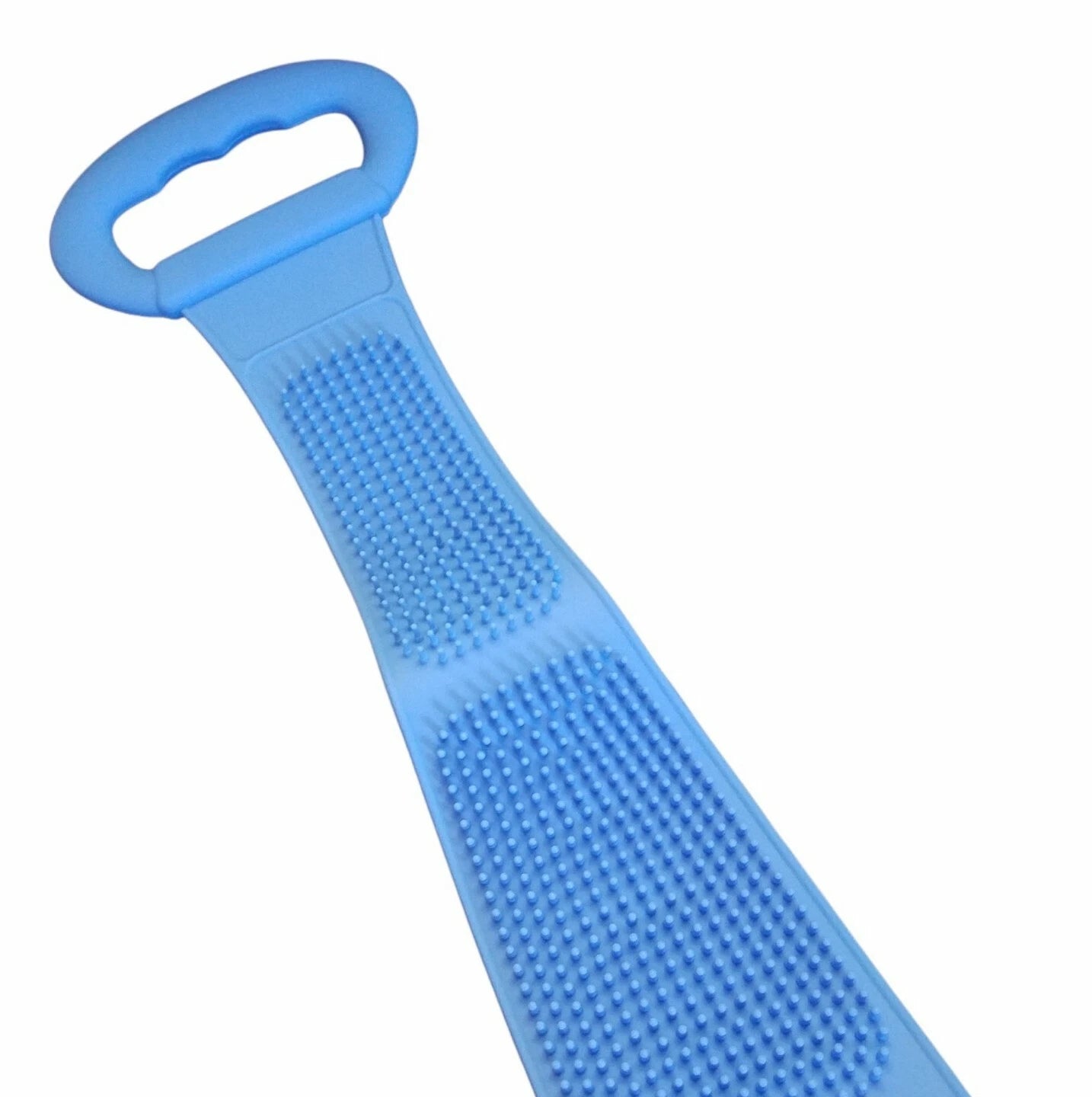 Dual Sided Silicone Bach Scrubber Body Bath Belt Massage Brush Shower 31" Blue