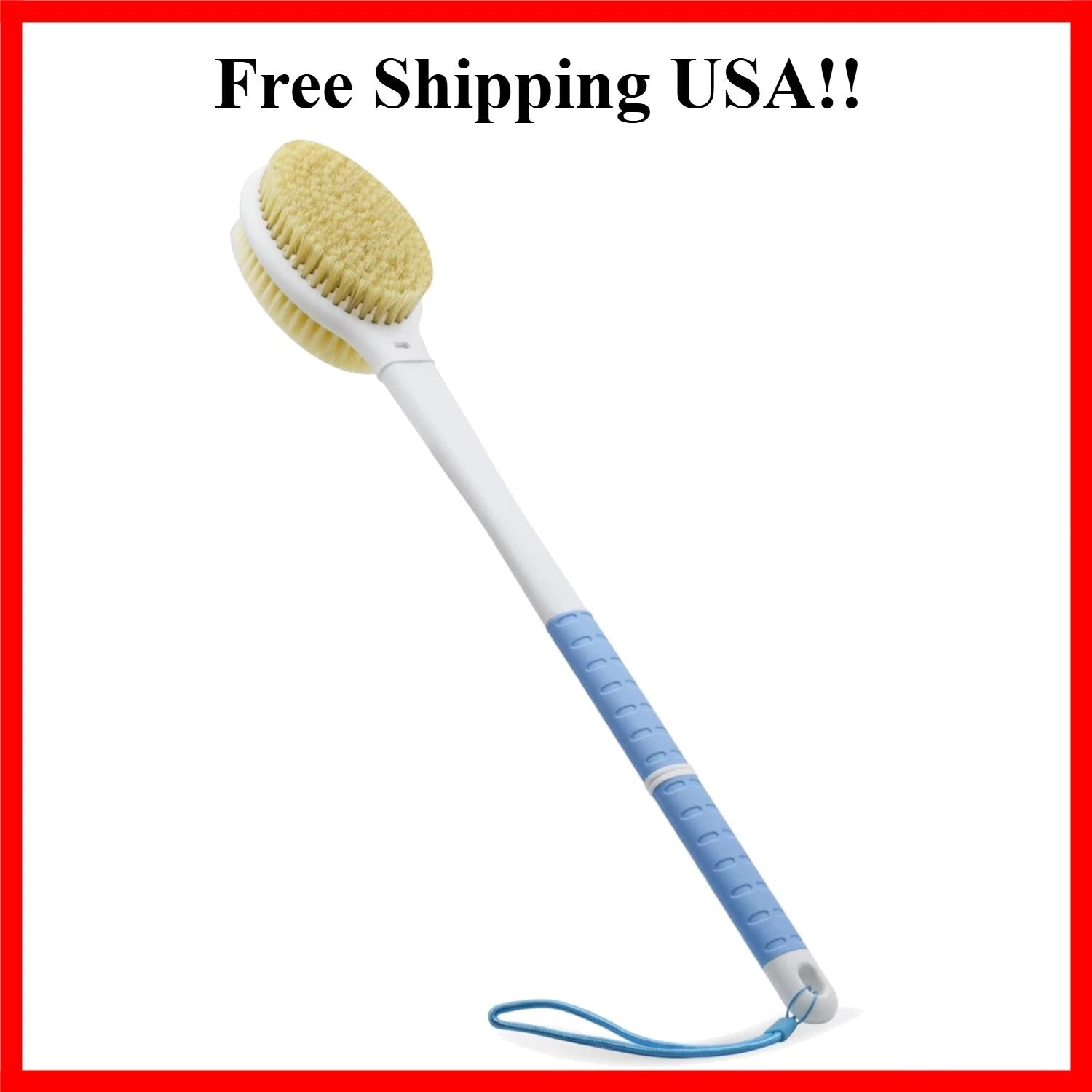 Shower Brush with Soft and Stiff Bristles,18.5" Long Handle Dual-Sided Back S...