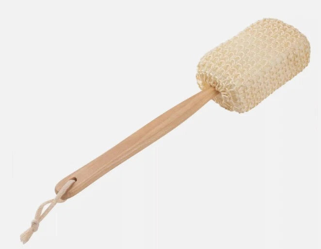Sisal Back Body Brush Sponge Scrub Scrubber Shower Bath Cleaning Long Handle