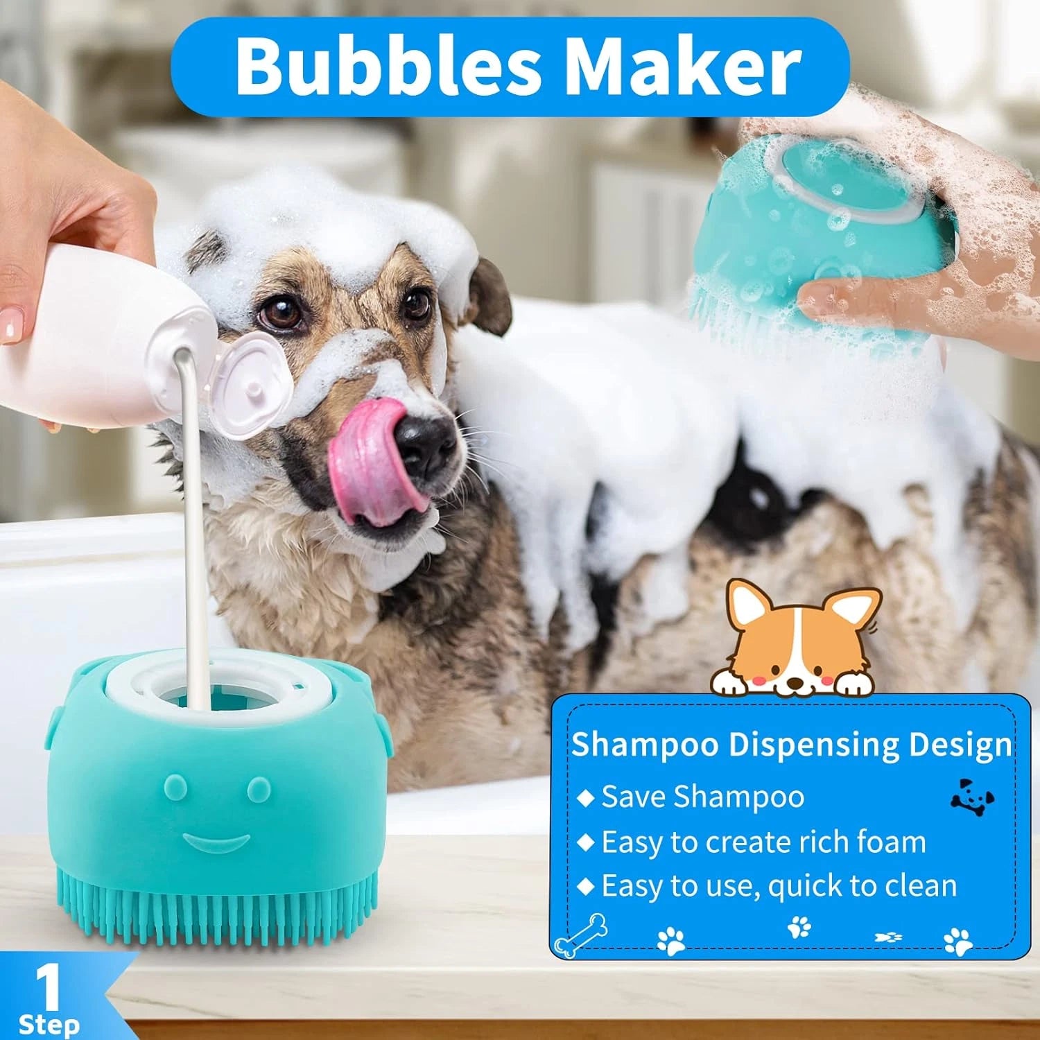 3PCS Dog Bath Brush | Dog Shampoo Brush | Dog Scrubber for Bath | Dog Bath Brush