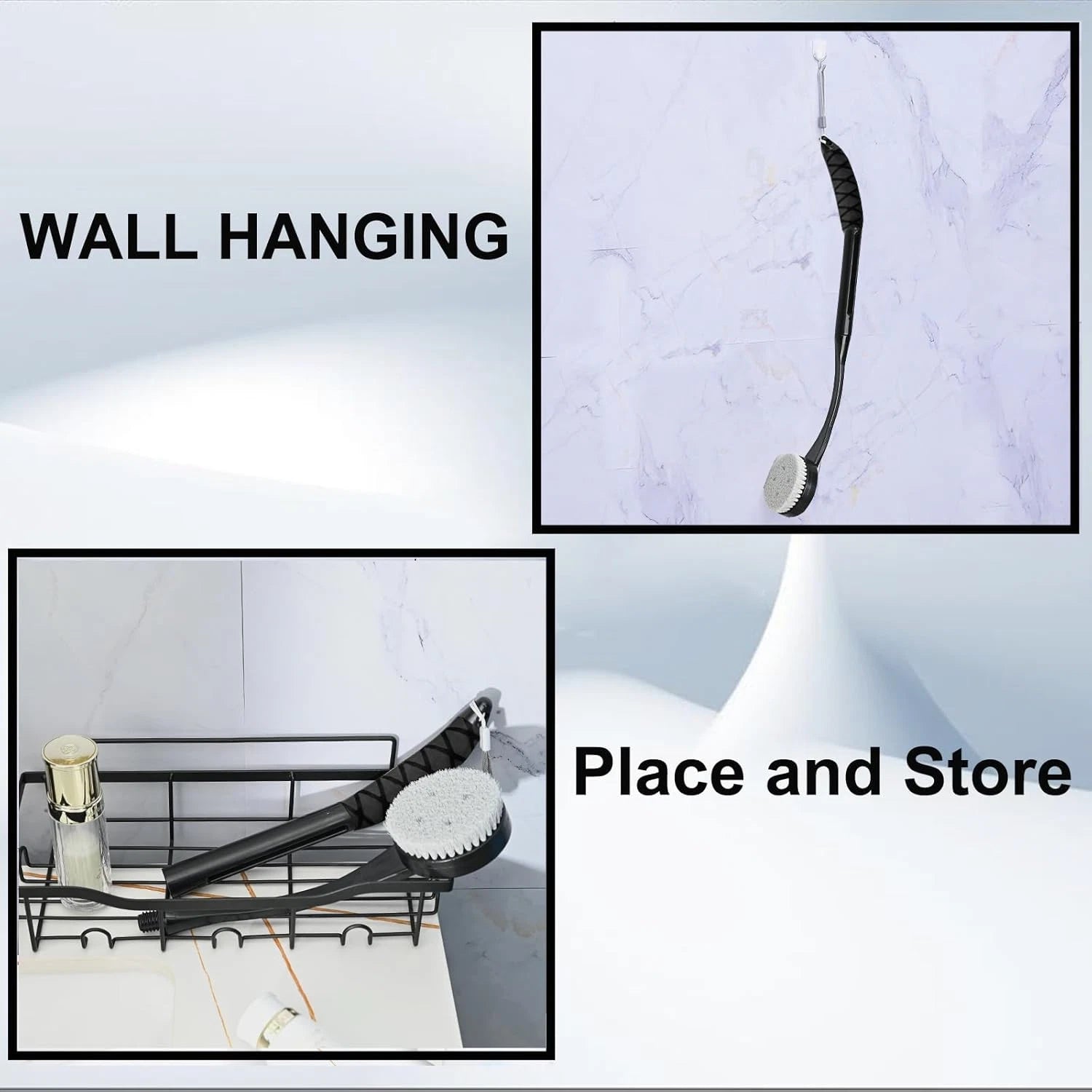 Back Scrubber for Shower, 20.5" Long Handle Bath Brush – Black