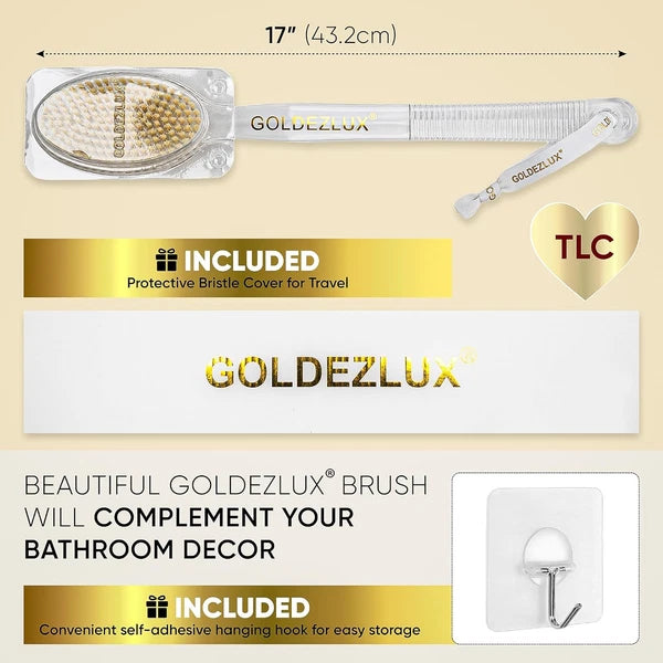 GOLDEZLUX® Body Brush Dual-Sided Shower Brush Back Scrubber, Premium Medium Soft