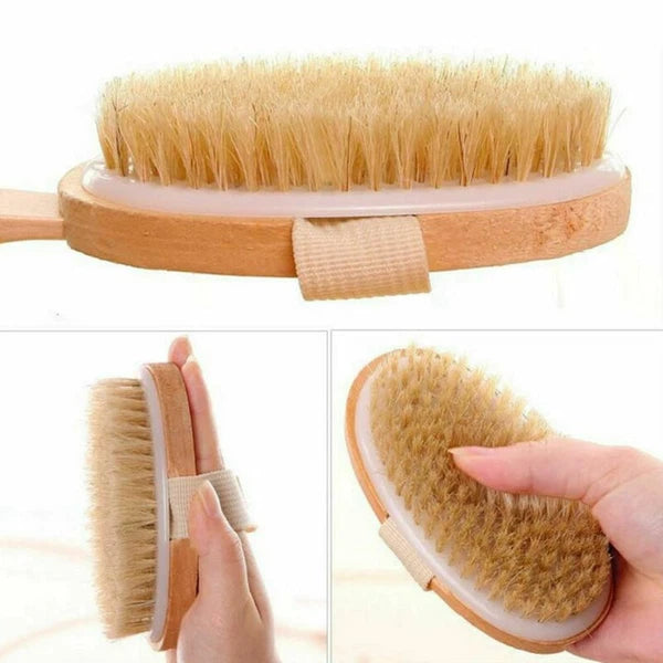 Durable Natural Long-Handled Bath Shower Body Back Dry Skin Spa Scrubber Brush H