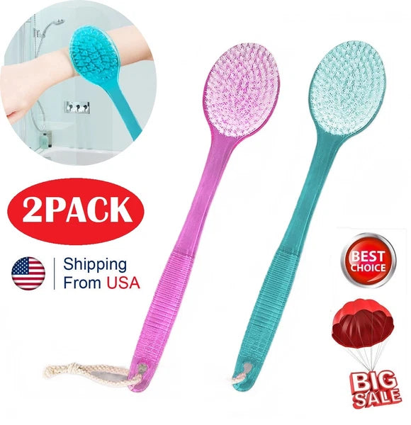 2× Long Handle Back Shower Exfoliating Bath Body Brush Skin Scrubber Massager US