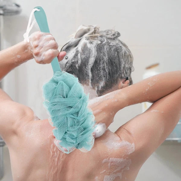Bath Scrubber Brush Long Handle Shower Body Sponges Back Nylon Mesh Brush for