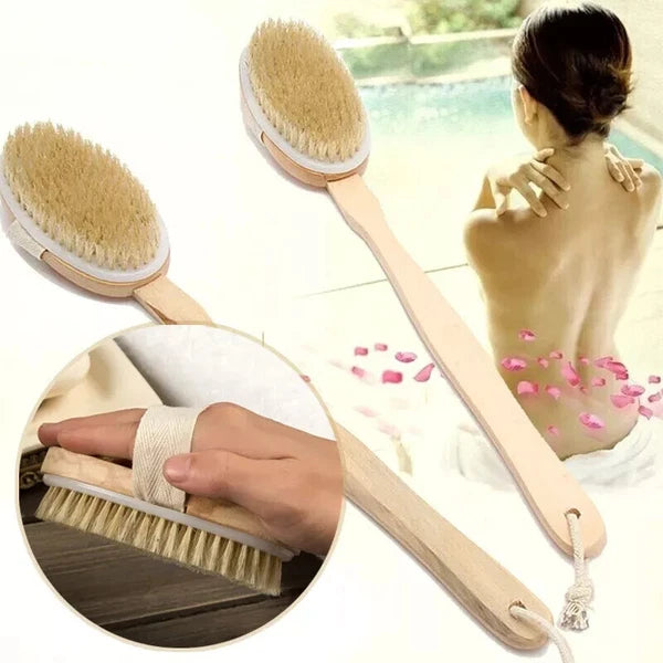Shower Body Brush Extra Long Handle Natural Wooden Bath Back Massage Scrubber