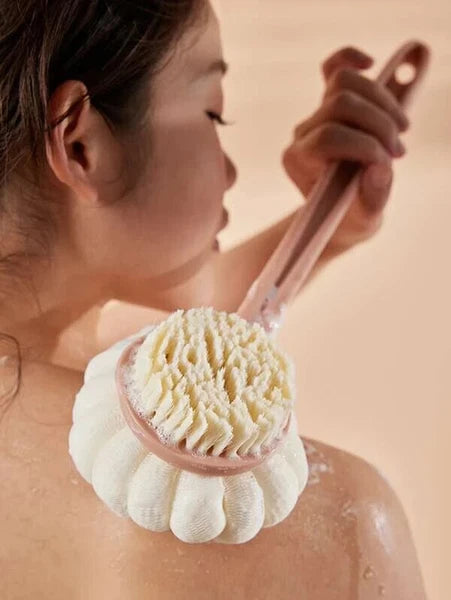 Shower Body Brush with Bristles and Loofah,Back Scrubber Bath Mesh Sponge 2 IN 1