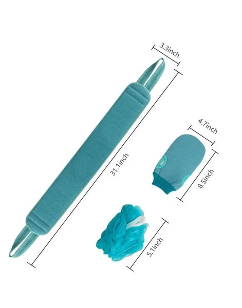 Body Scrubber Shower Set , Back Scrubber, Sponge Pad & Loofah Mesh. BLACK