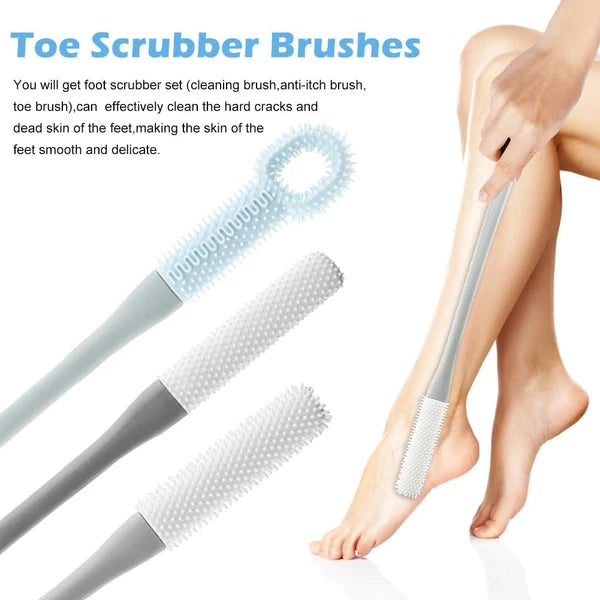 3 Pack Toe Scrubber Brush,With 15.75 Long Handle Silicone Shower Foot Scrubber,