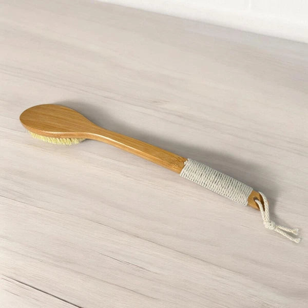 Curved Handle Dry Brush | Natural Bristle Body Brush | Exfoliating Shower Tool
