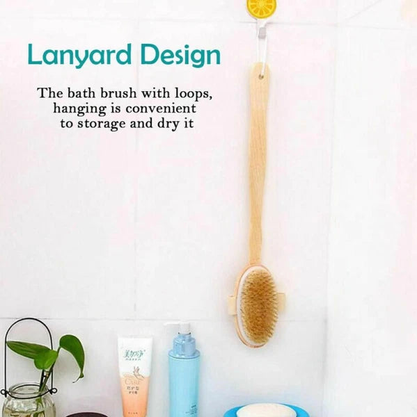 Durable Natural Long-Handled Bath Shower Body Back Dry Skin Spa Scrubber Brush H