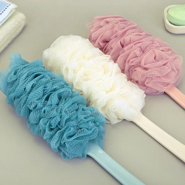2pcs Long Handle Bath Ball Scrubber Bathing Brush with Hanging String White