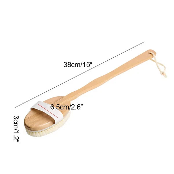 Shower Body Brush Extra Long Handle Natural Wooden Bath Back Massage Scrubber