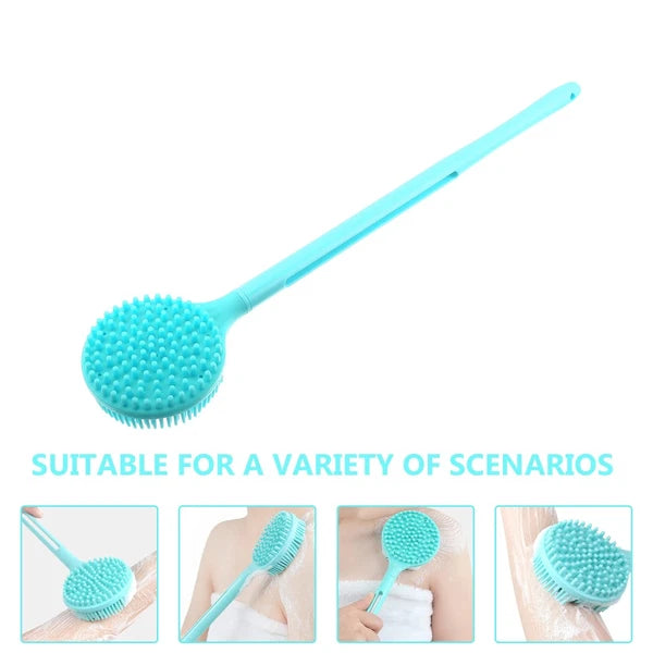 Double-Sided Silicone Body Scrubber Bath Shower Body Brush with Long Handle