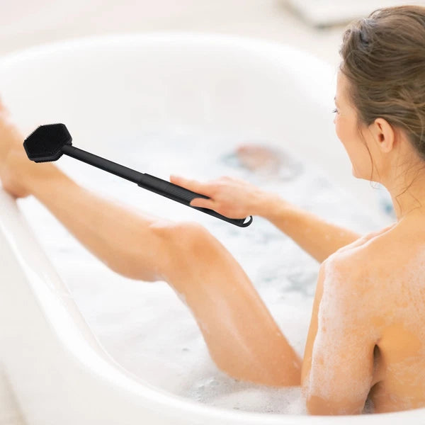 Adjustable Long Handle Silicone Shower Brush, Hexagonal Telescopic Back Scrubber