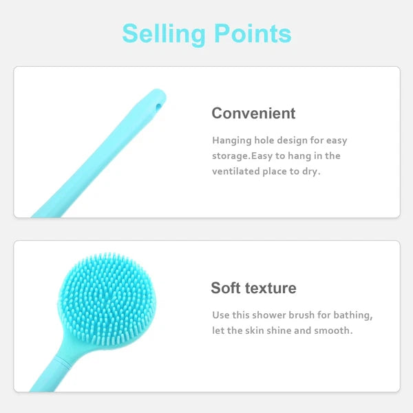 Double-Sided Silicone Body Scrubber Bath Shower Body Brush with Long Handle
