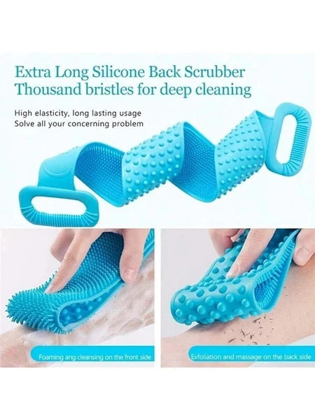 Silicon Long Body Cleaning Double Sided Back Scrubber Bath Shower Belt Brush UK