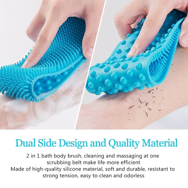 X-Long Bath Scrub Towel Brush Body Shower Silicone Back Exfoliating Belt Wash