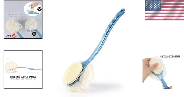 Elegant 2-in-1 Shower Body Brush – Bristle & Loofah with Long Curved Handle