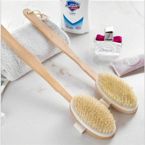 Durable Natural Long-Handled Bath Shower Body Back Dry Skin Spa Scrubber Brush H