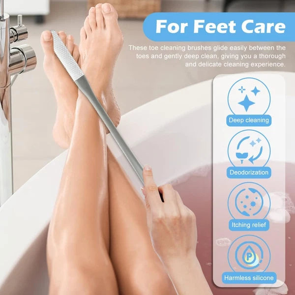 3 Pack Toe Scrubber Brush,With 15.75 Long Handle Silicone Shower Foot Scrubber,