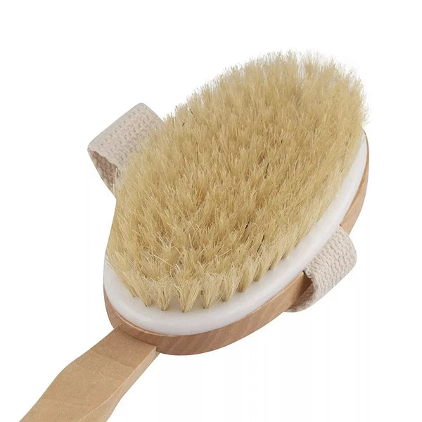 2pcs Natural Bristle Body Brush - Wooden Spa Scrubber for Dry Skin & Shower Care