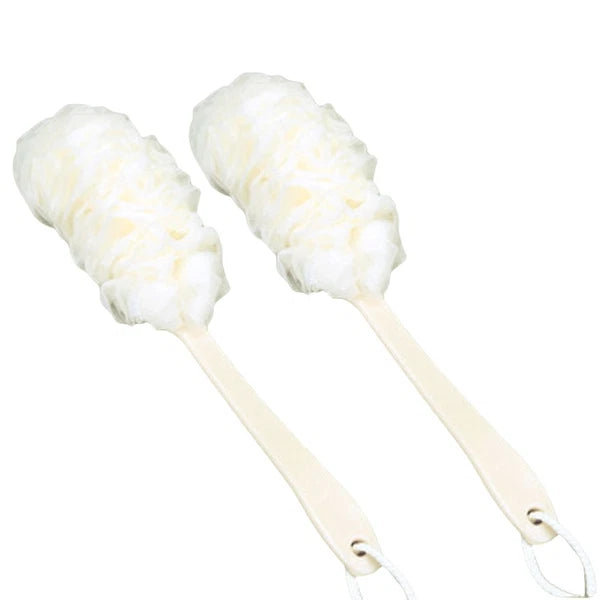 2pcs Long Handle Bath Ball Scrubber Bathing Brush with Hanging String White