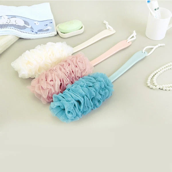 2pcs Long Handle Bath Ball Scrubber Bathing Brush with Hanging String White