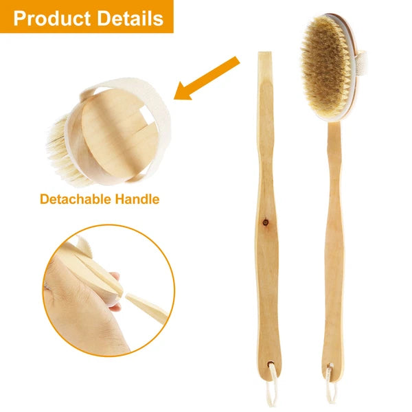 Natural Wooden 15" Bath Shower Body Back Brush Spa Scrubber With Long Handle US