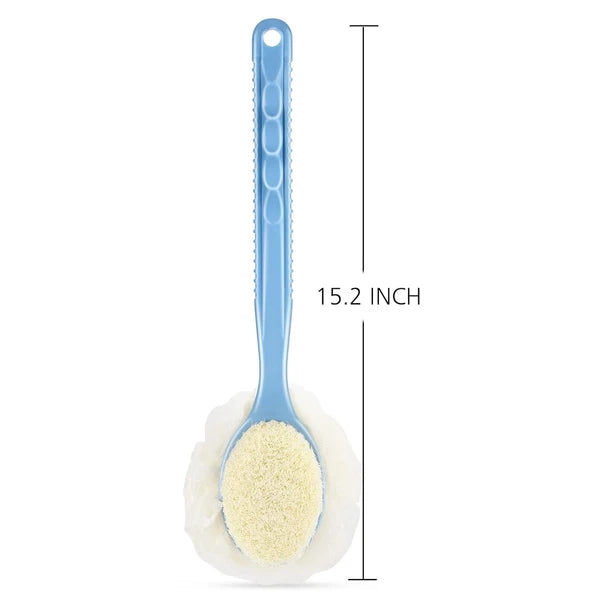 Elegant 2-in-1 Shower Body Brush – Bristle & Loofah with Long Curved Handle