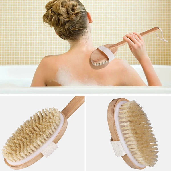 Premium Dry Skin Brush - Natural Bristle 9100738Bamboo Scrubber for Shower Use
