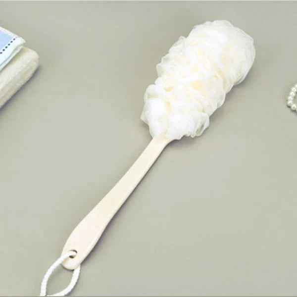 2pcs Long Handle Bath Ball Scrubber Bathing Brush with Hanging String White