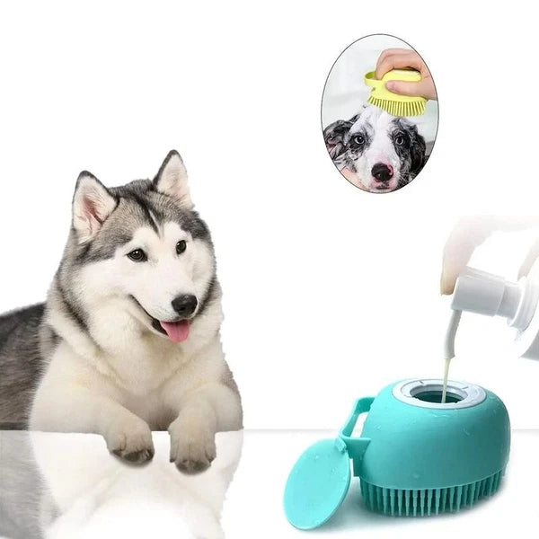 Pet Bath Brush, Silicone Pet Bath Massage Brush, Shampoo Dispenser Shower Brush