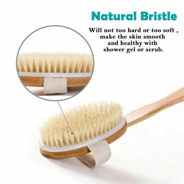 Durable Natural Long-Handled Bath Shower Body Back Dry Skin Spa Scrubber Brush