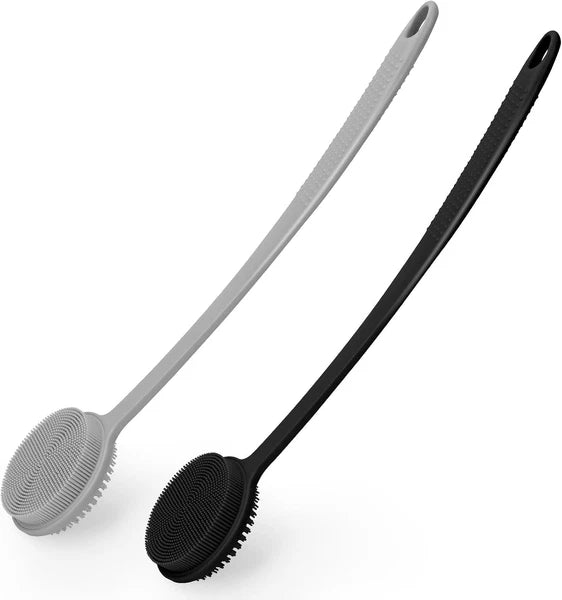 Silicone Back Scrubber for Shower, 17In Lengthen Long Handle Body Brush, Double