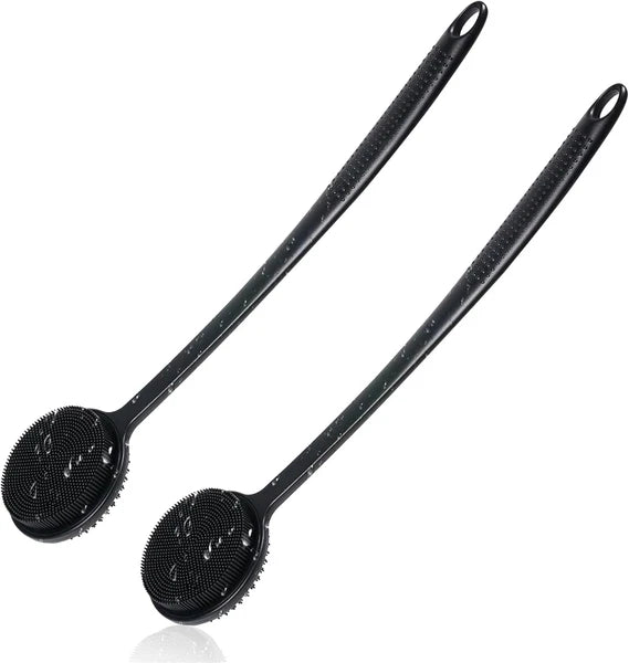 Silicone Back Scrubber for Shower, 17In Lengthen Long Handle Body Brush, Double