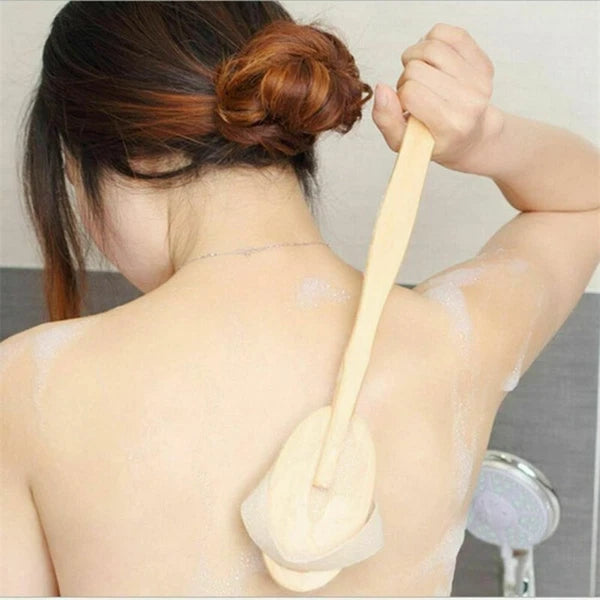 Durable Natural Long-Handled Bath Shower Body Back Dry Skin Spa Scrubber Brush H