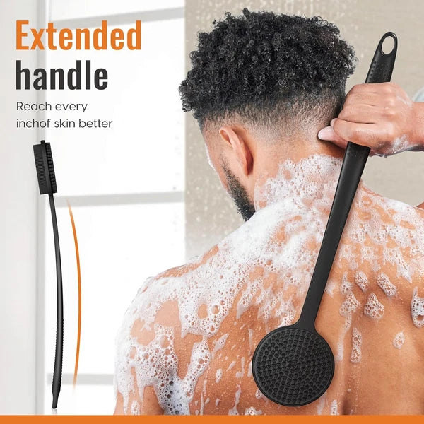 Silicone Back Scrubber for Shower, 17In Lengthen Long Handle Body Brush, Double