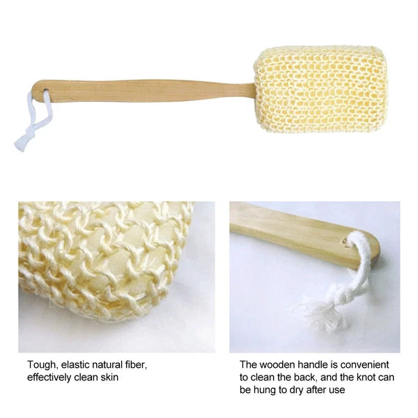 Sisal Brush Long Handled Wooden Loofah Back Scrubber Spa Body Sponge Shower Bath