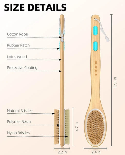 Shower Brush with Soft and Stiff Bristles, Bath Dual-Sided Long Handle Back S...