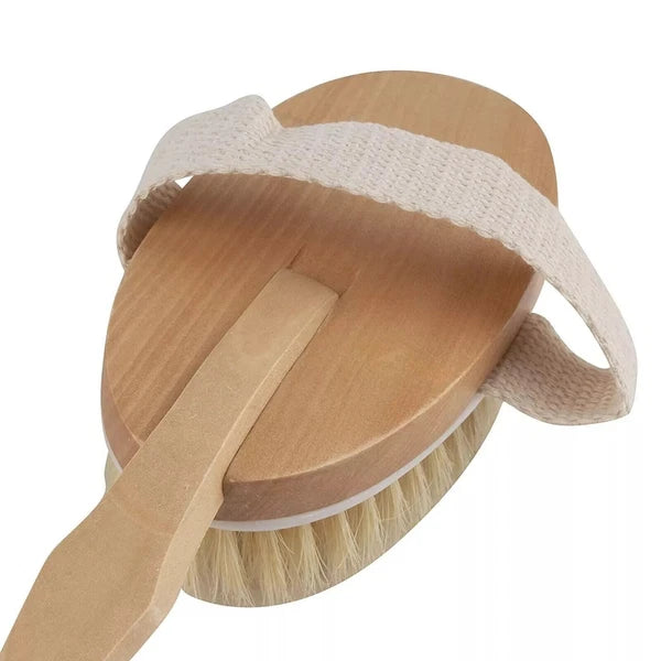 4 Back Body Shower Bath Brush Soft Natural Bristles Wood Long Handle Removable.