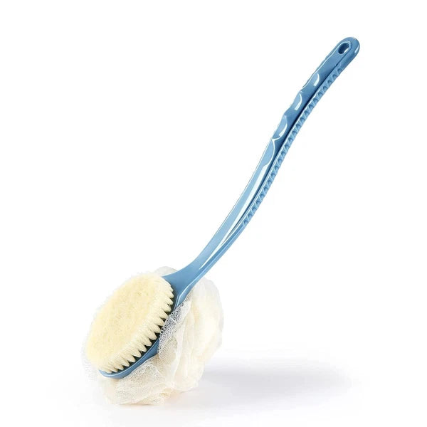 Elegant 2-in-1 Shower Body Brush – Bristle & Loofah with Long Curved Handle